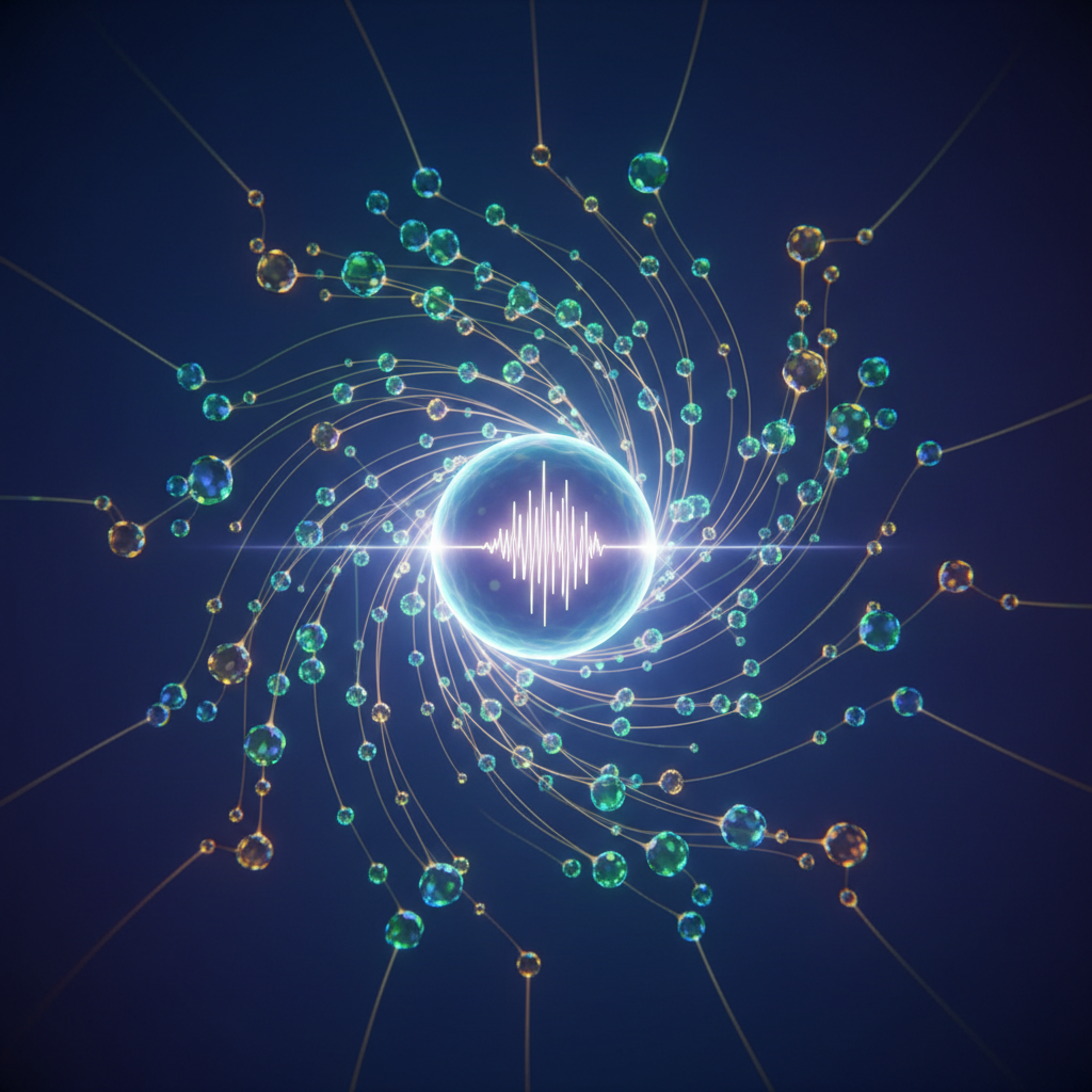Gráfico abstracto de nodos interconectados, simbolizando la optimización y el autoconocimiento en biohacking.